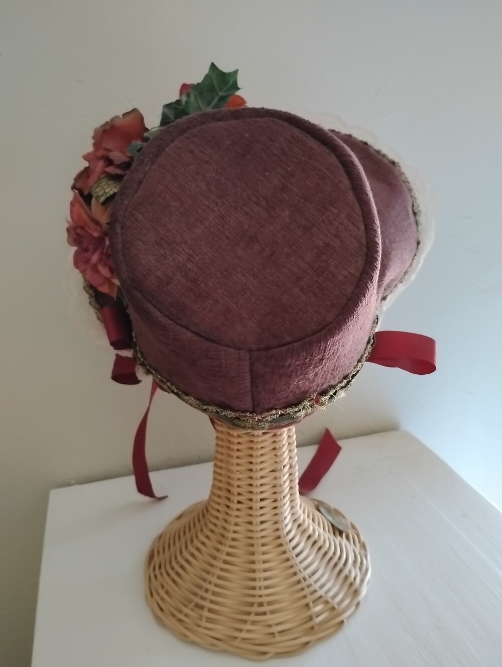 Regency Bonnet Mahogany Jane Austen Lace Reenactment Costume Hat Victorian Lady - Picture 4 of 10